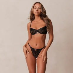 Flirt Balcony Bra & Thong/Briefs Set - Black