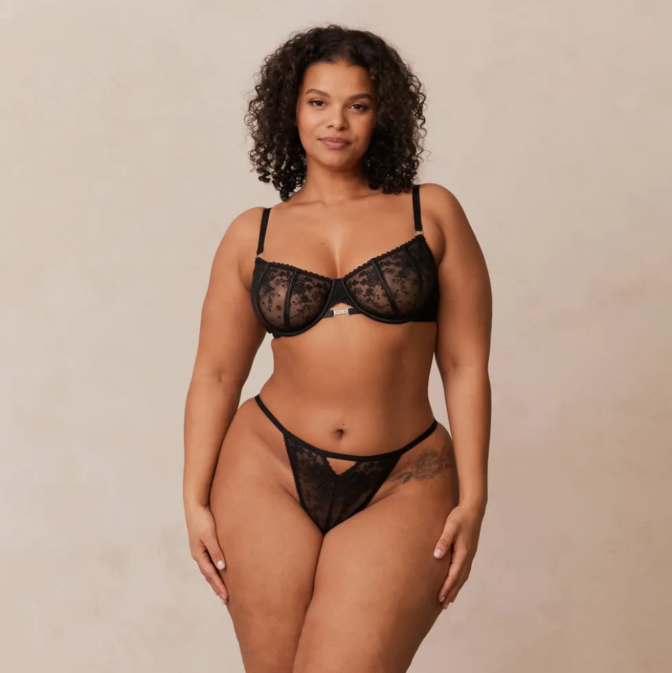 Flirt Balcony Bra & Thong/Briefs Set - Black