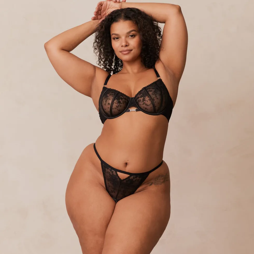 Flirt Balcony Bra & Thong/Briefs Set - Black