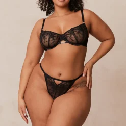 Flirt Balcony Bra & Thong/Briefs Set - Black