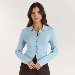 Gerippte Strickjacke - Hellblau