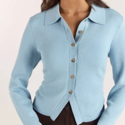 Gerippte Strickjacke - Hellblau