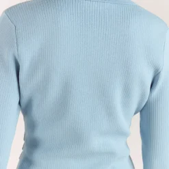 Gerippte Strickjacke - Hellblau