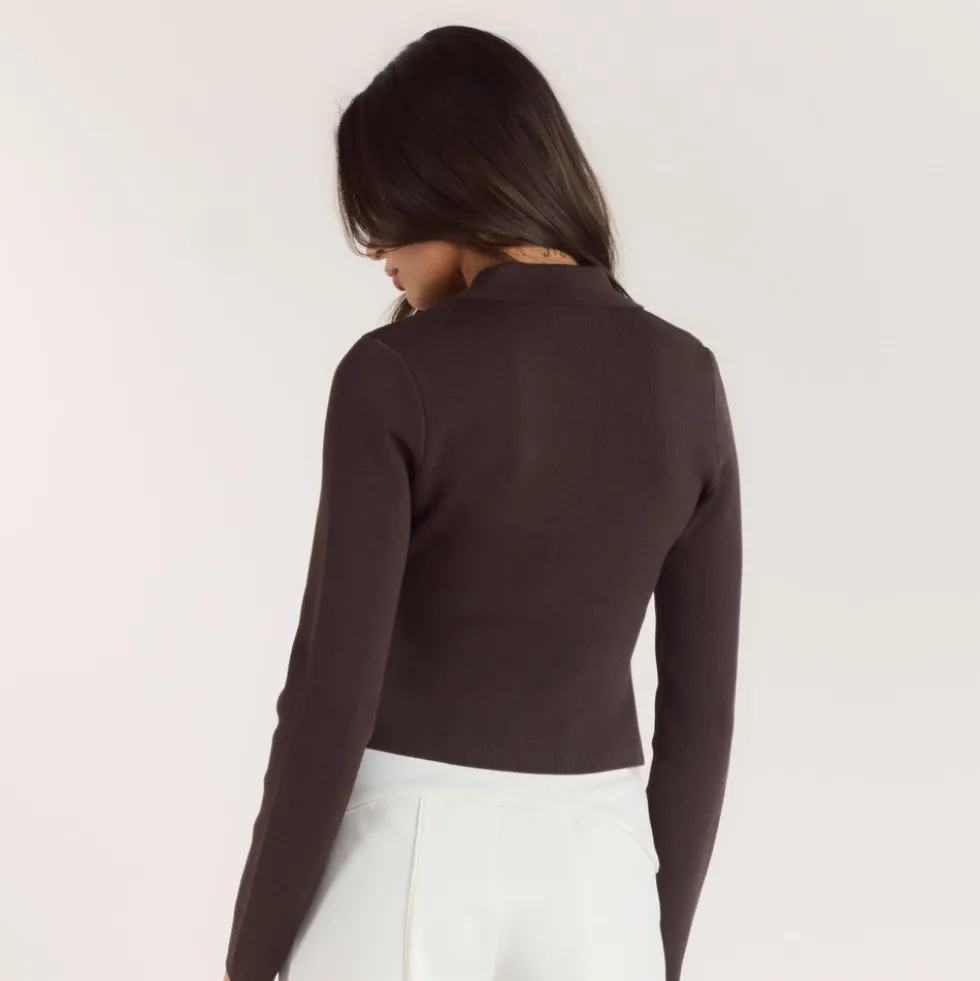 Gerippte Strickjacke - Schokolade