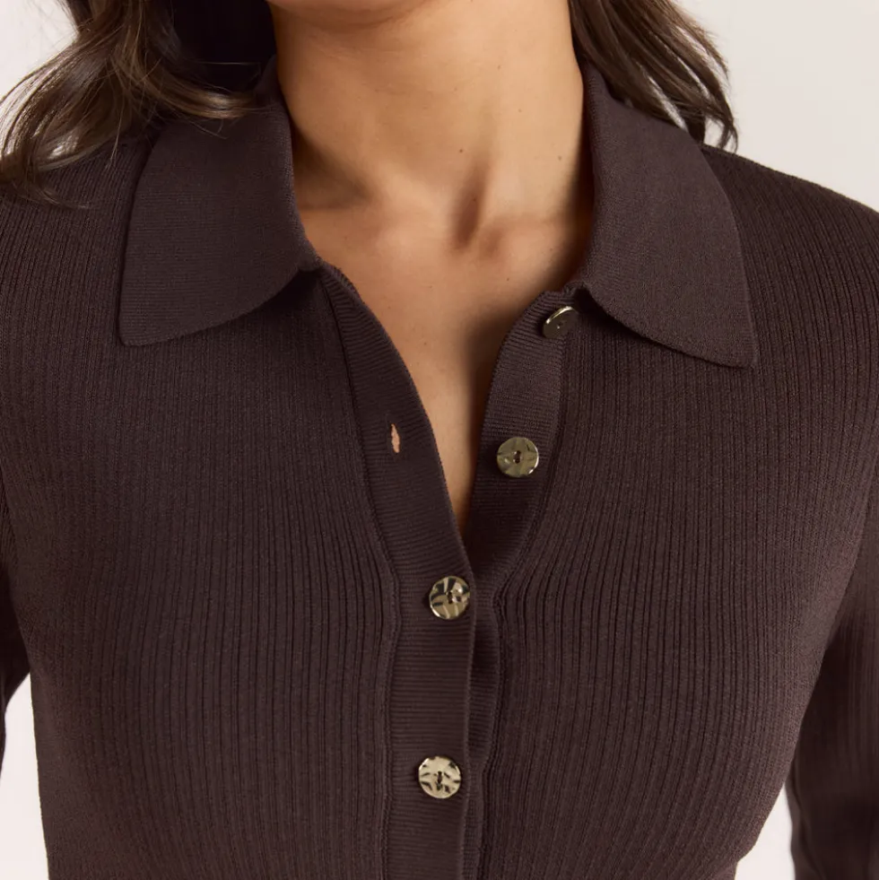Gerippte Strickjacke - Schokolade