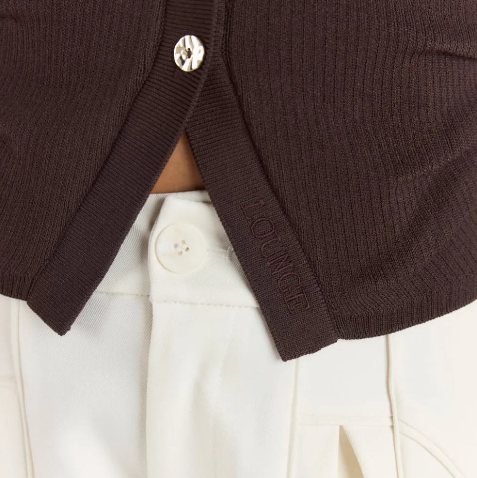 Gerippte Strickjacke - Schokolade