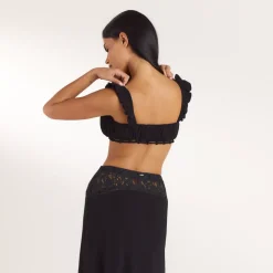 Gerüschtes Bralette - Schwarz