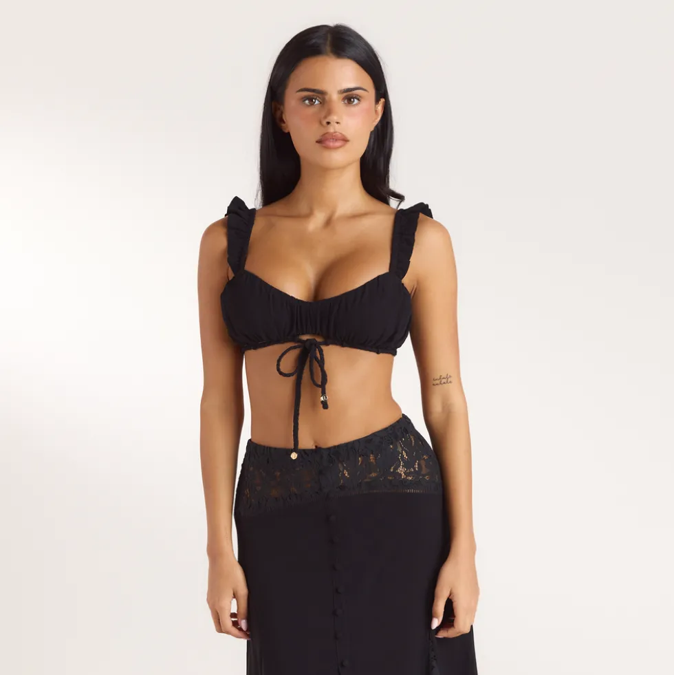 Gerüschtes Bralette - Schwarz