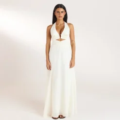 Gerüschtes Tencel Maxikleid - Crèmefarbe