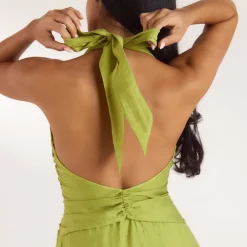 Gerüschtes Tencel Minikleid - Lindgrün