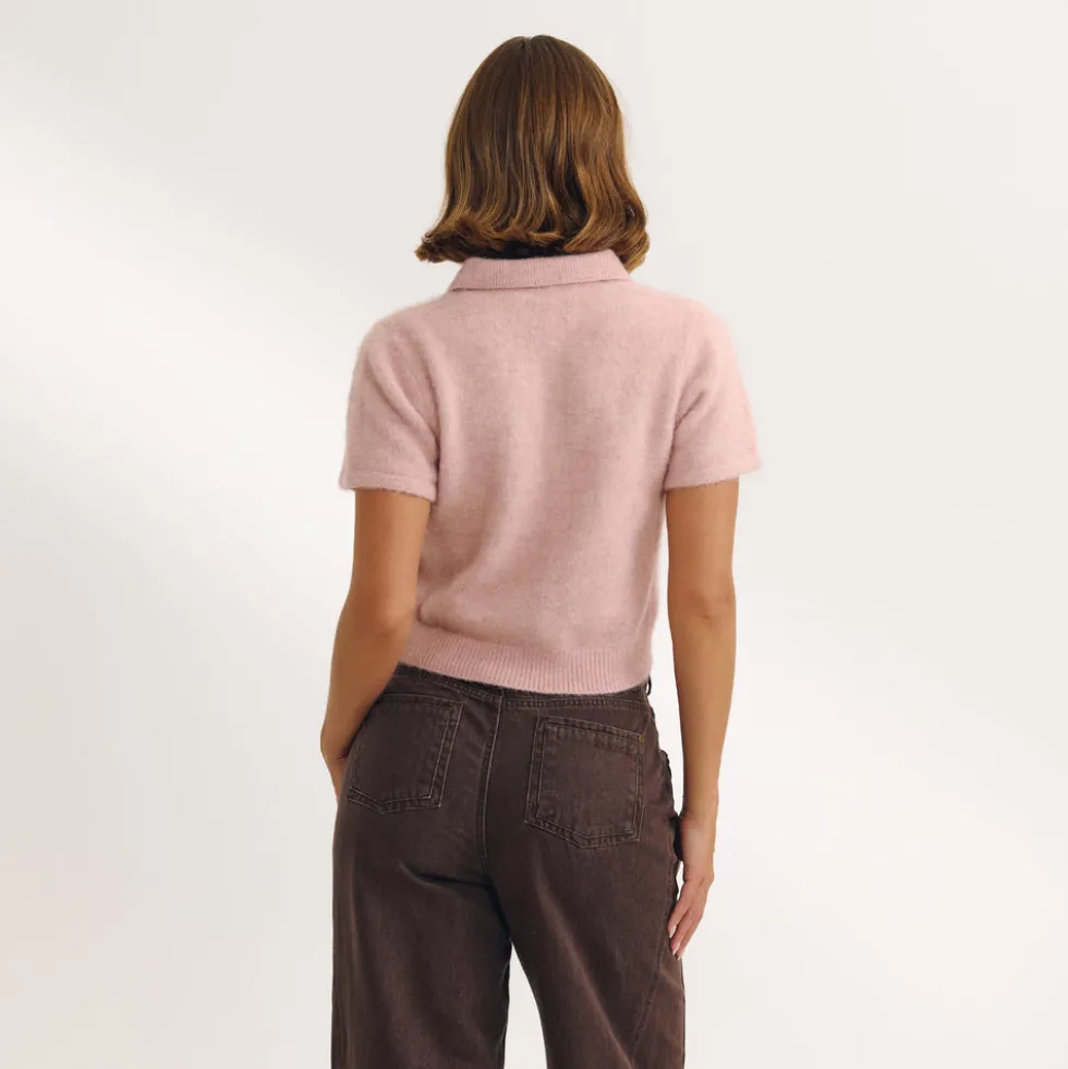 Gestrickter Poloshirt - Rosa