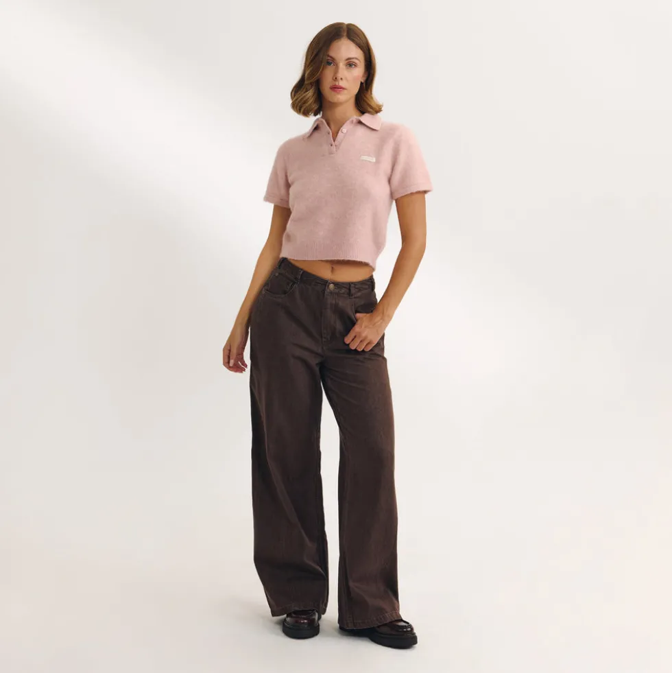 Gestrickter Poloshirt - Rosa