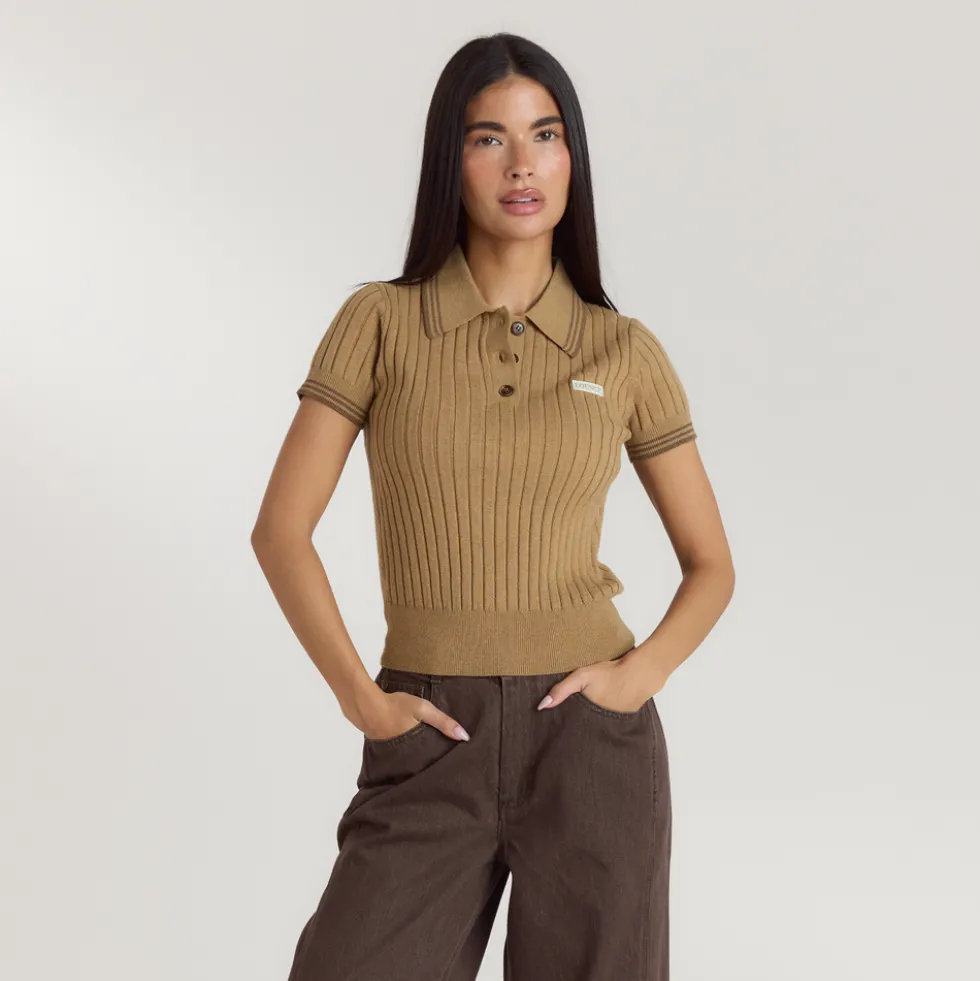 Gestricktes Polo-Top - Hellbraun