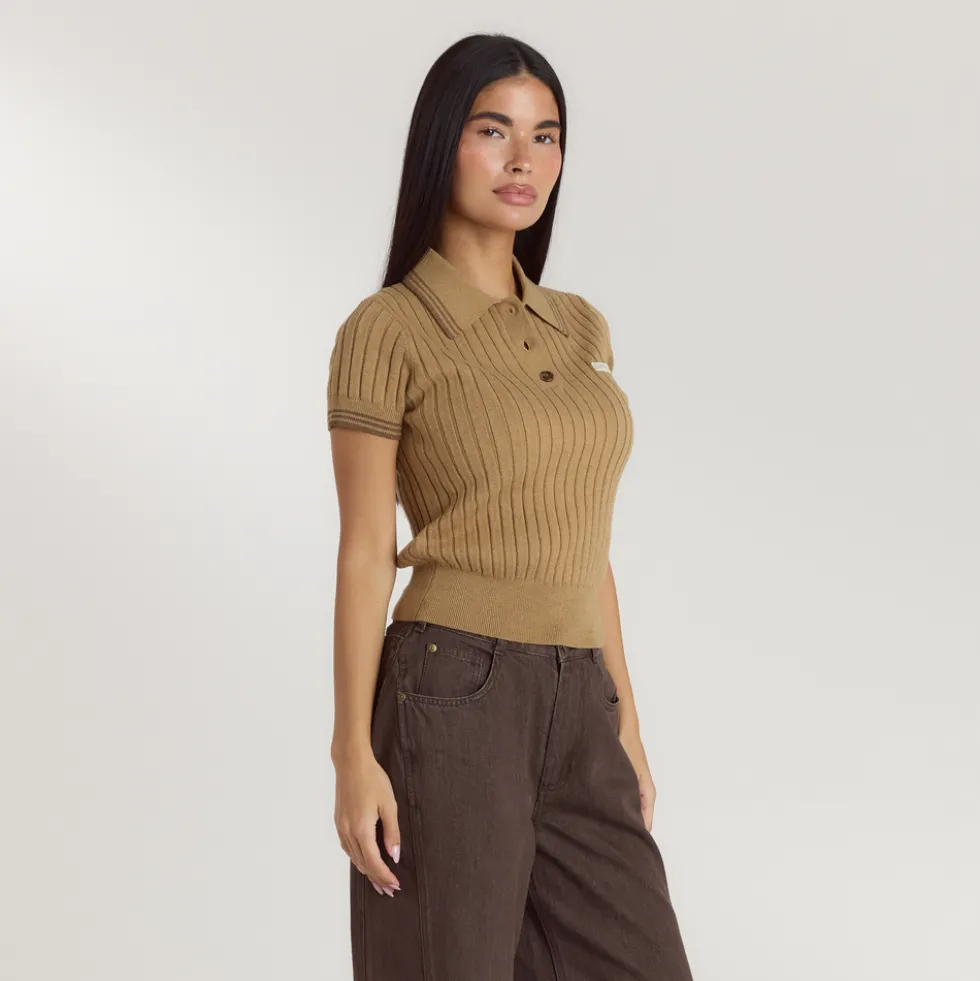 Gestricktes Polo-Top - Hellbraun