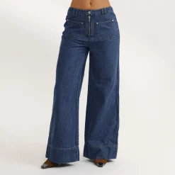 Hochtaillierte Jeans mit Weitem Bein - Blau