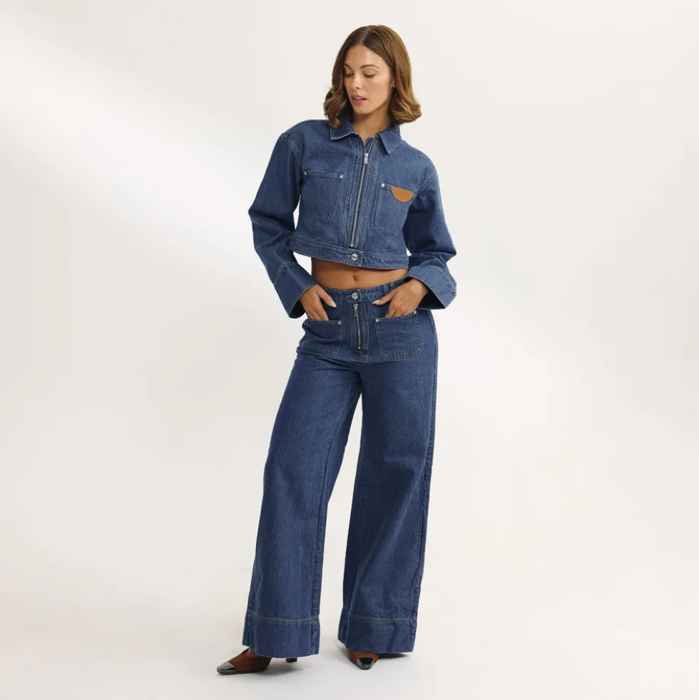 Hochtaillierte Jeans mit Weitem Bein - Blau