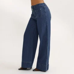 Hochtaillierte Jeans mit Weitem Bein - Blau