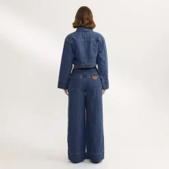 Hochtaillierte Jeans mit Weitem Bein - Blau