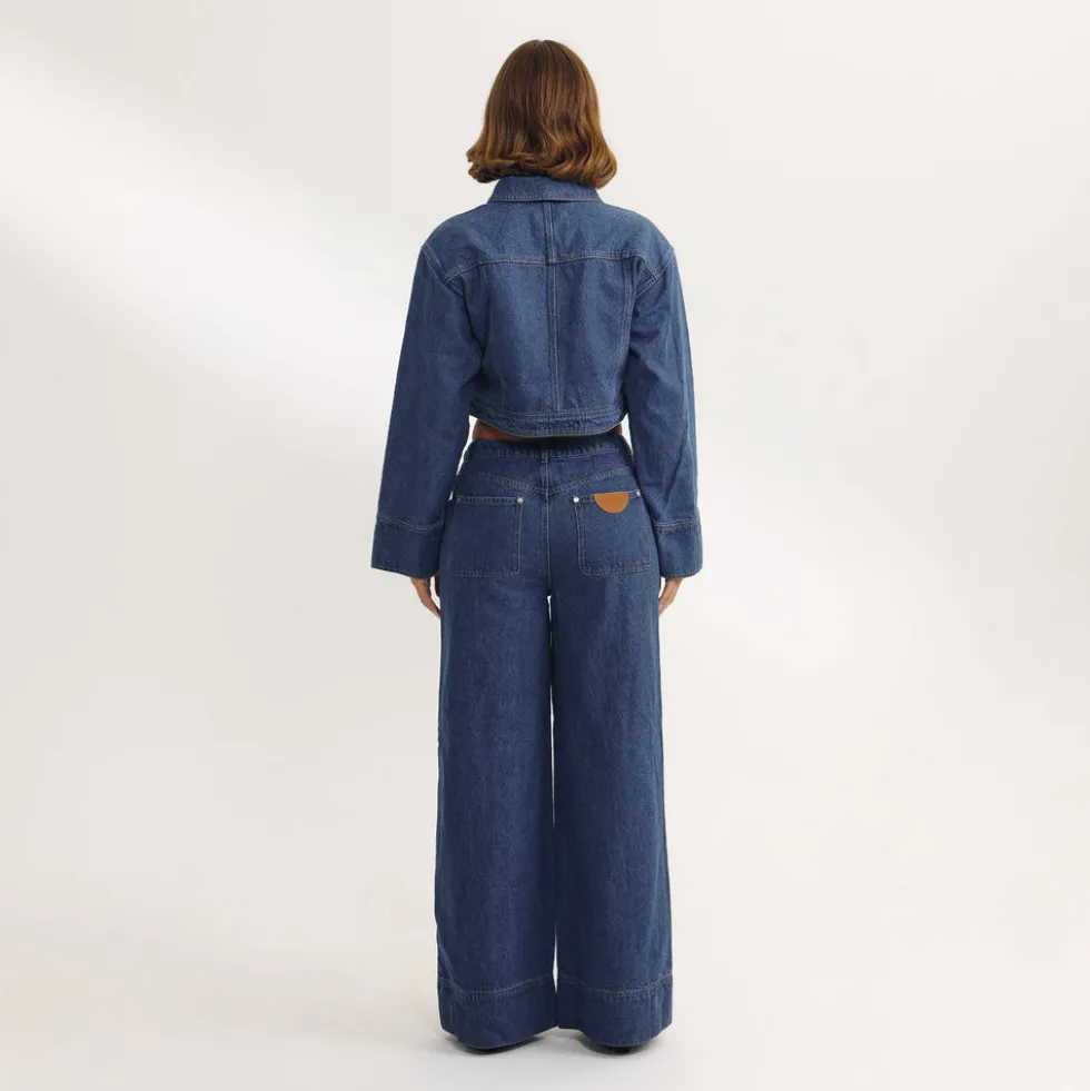 Hochtaillierte Jeans mit Weitem Bein - Blau