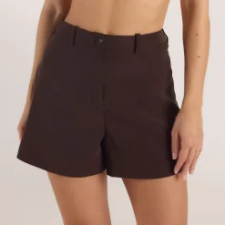 Hochtaillierte Tailored-Shorts - Schokolade
