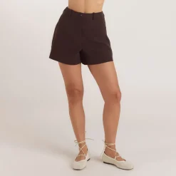 Hochtaillierte Tailored-Shorts - Schokolade