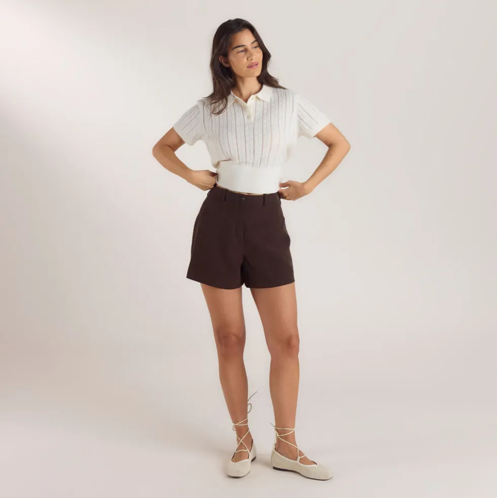 Hochtaillierte Tailored-Shorts - Schokolade