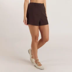 Hochtaillierte Tailored-Shorts - Schokolade