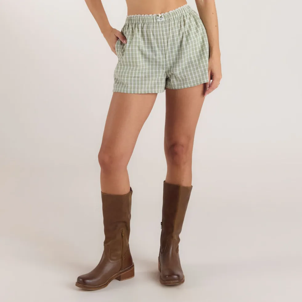 Karierte Baumwollshorts - Grün