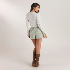Karierte Baumwollshorts - Grün