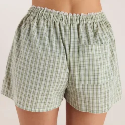 Karierte Baumwollshorts - Grün