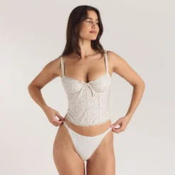 Korsetttop mit Spitzenbesatz - Florales Rosa