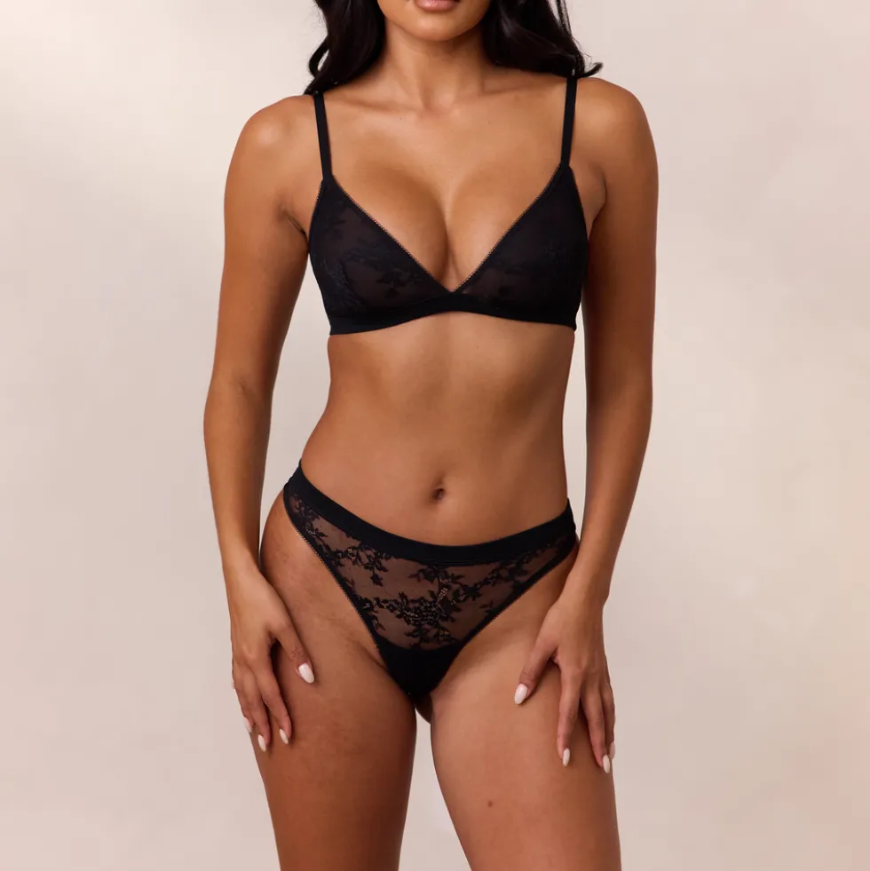 Lace Triangle Bralette - Schwarz