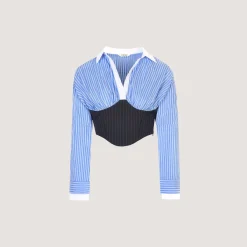 Langärmeliges Korset-Hemd - Blau