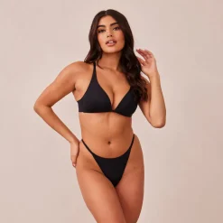 Light Bügelloser Plunge T-shirt BH und String/Slip Set - Schwarz