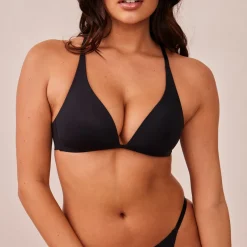 Light Bügelloser Plunge T-shirt BH und String/Slip Set - Schwarz