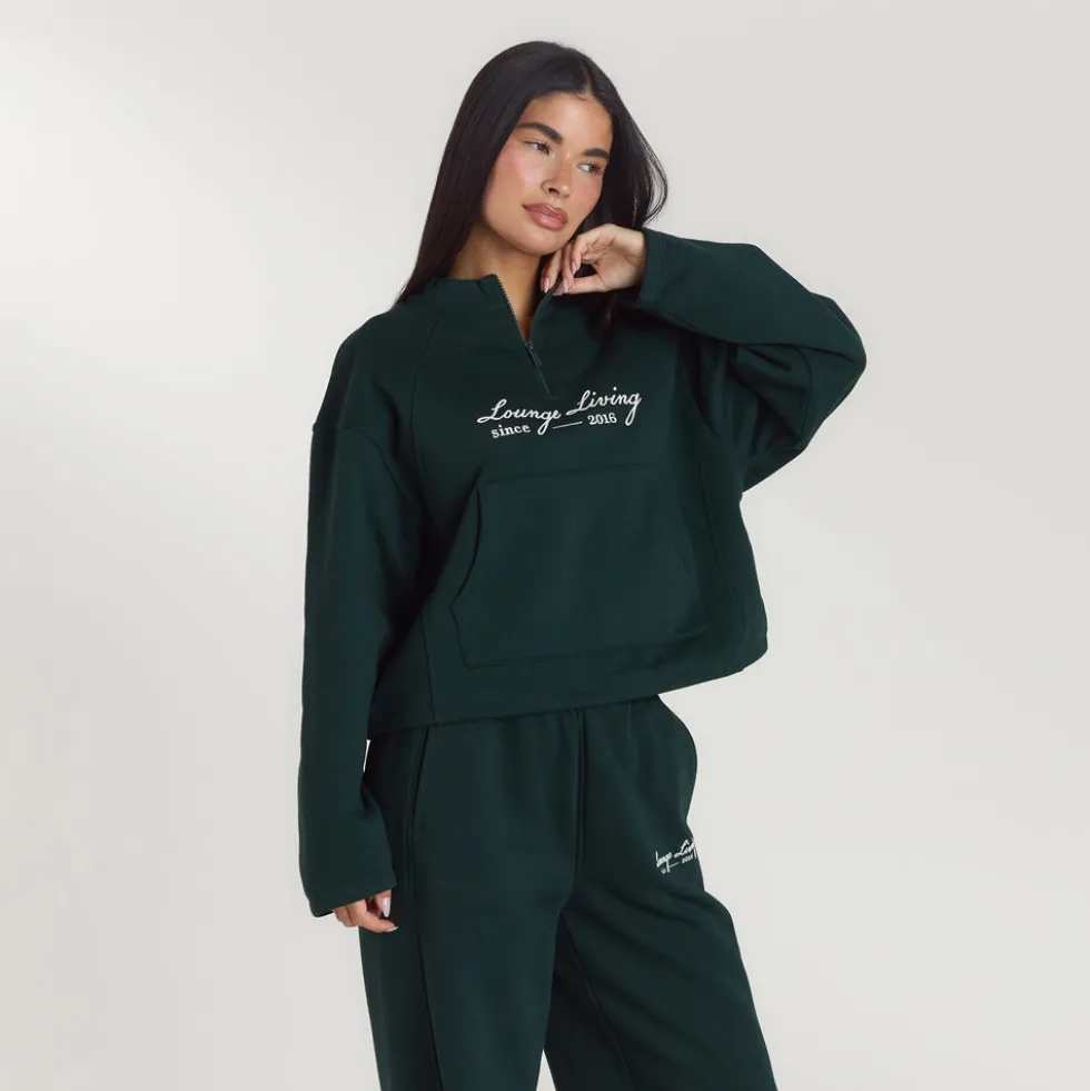 Lounge Living Pullover mit Viertel-Zip - Waldgrün
