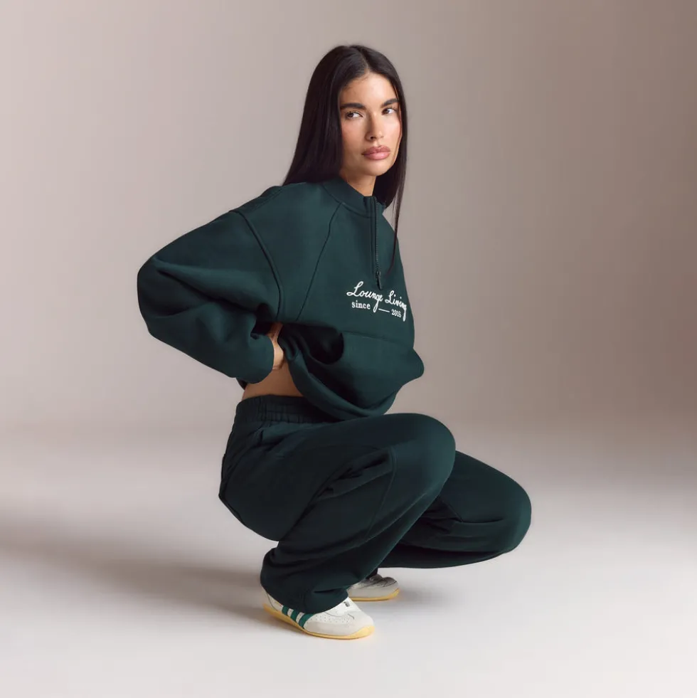 Lounge Living Pullover mit Viertel-Zip - Waldgrün
