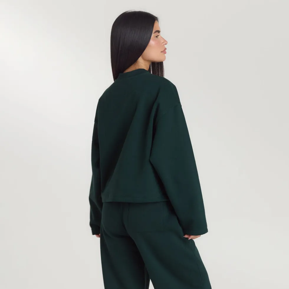 Lounge Living Pullover mit Viertel-Zip - Waldgrün