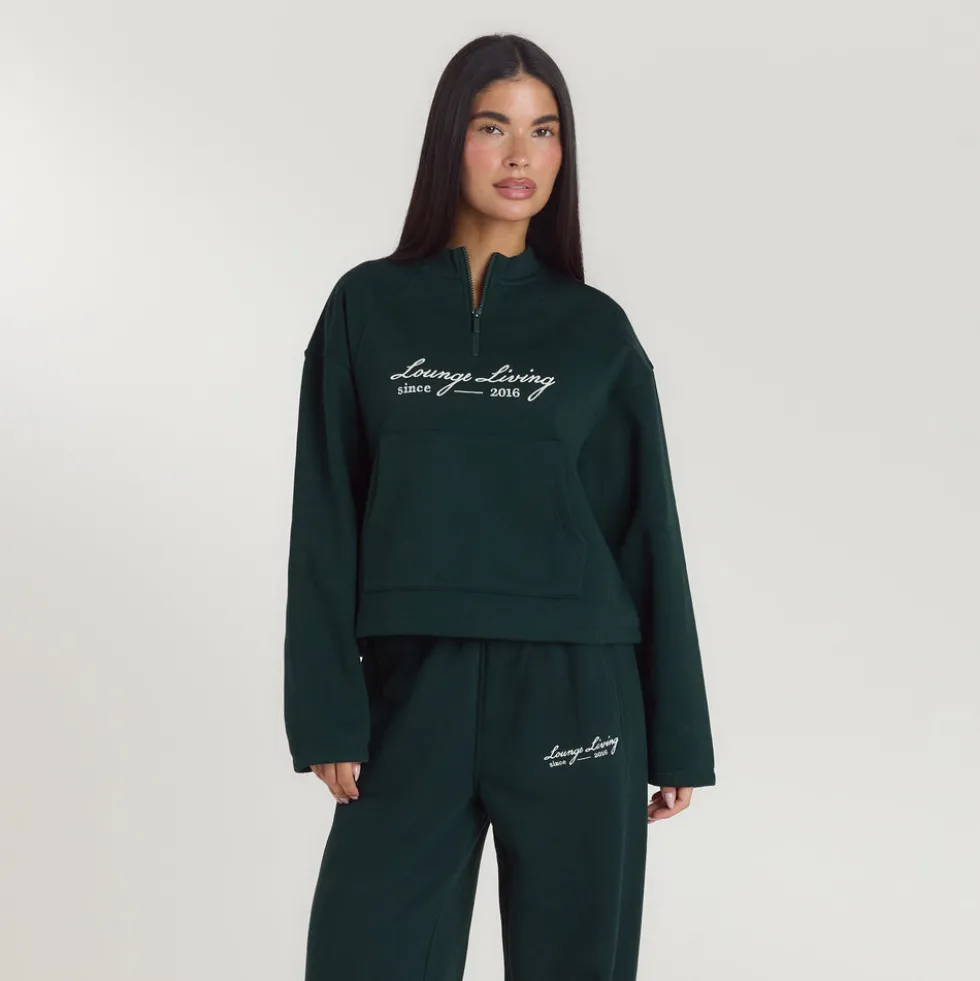 Lounge Living Pullover mit Viertel-Zip - Waldgrün