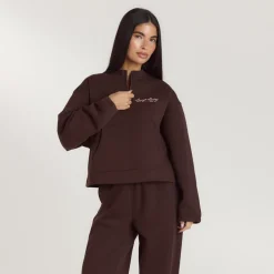 Lounge Living Pullover mit Viertel-Zip - Schokolade