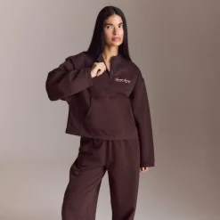 Lounge Living Pullover mit Viertel-Zip - Schokolade