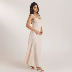 Maxikleid mit Korsetterie - Blumencreme