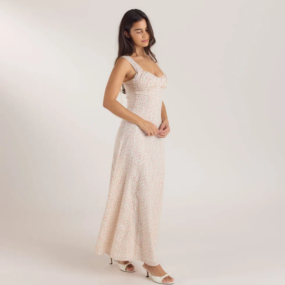 Maxikleid mit Korsetterie - Blumencreme