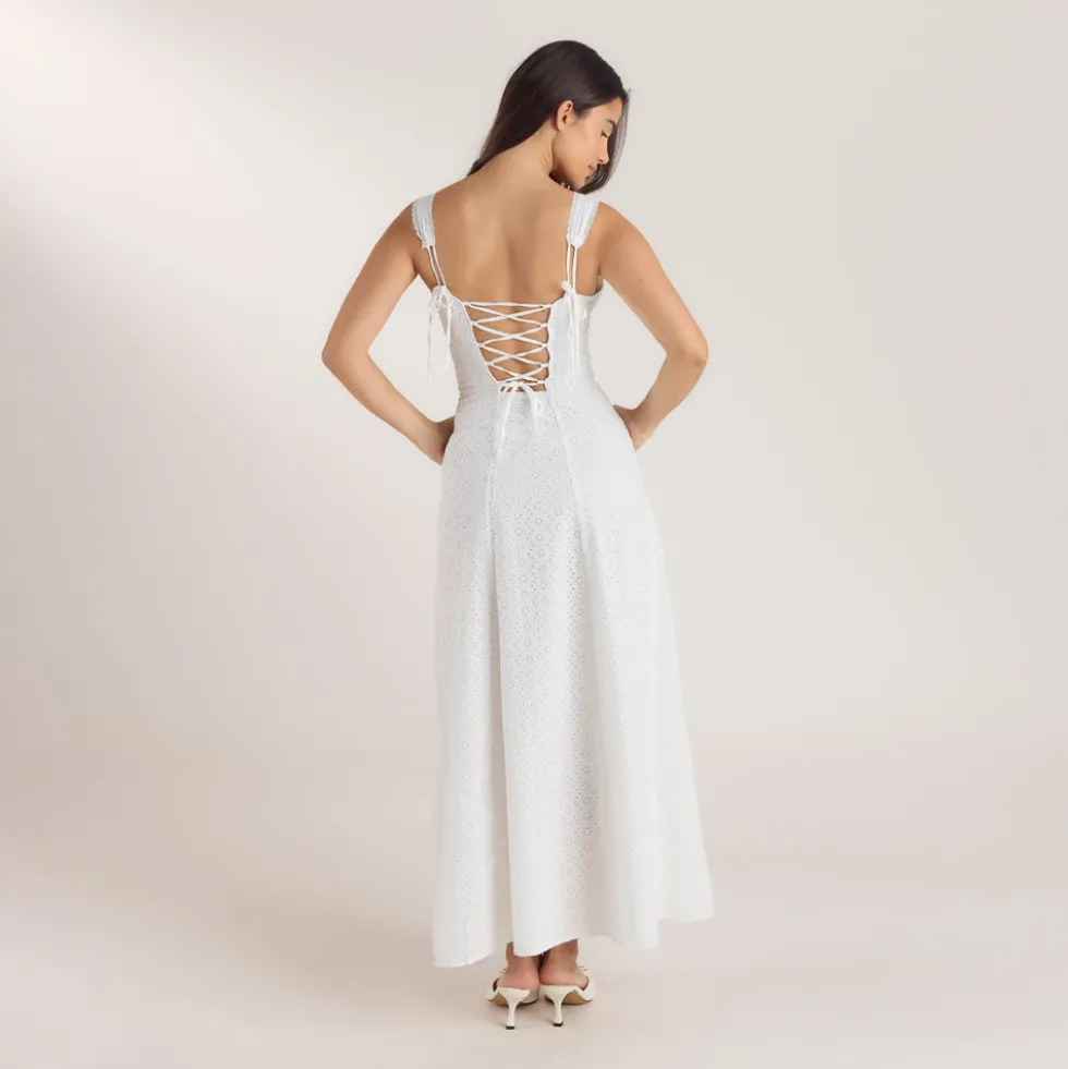 Maxikleid mit Korsetterie - Weiß