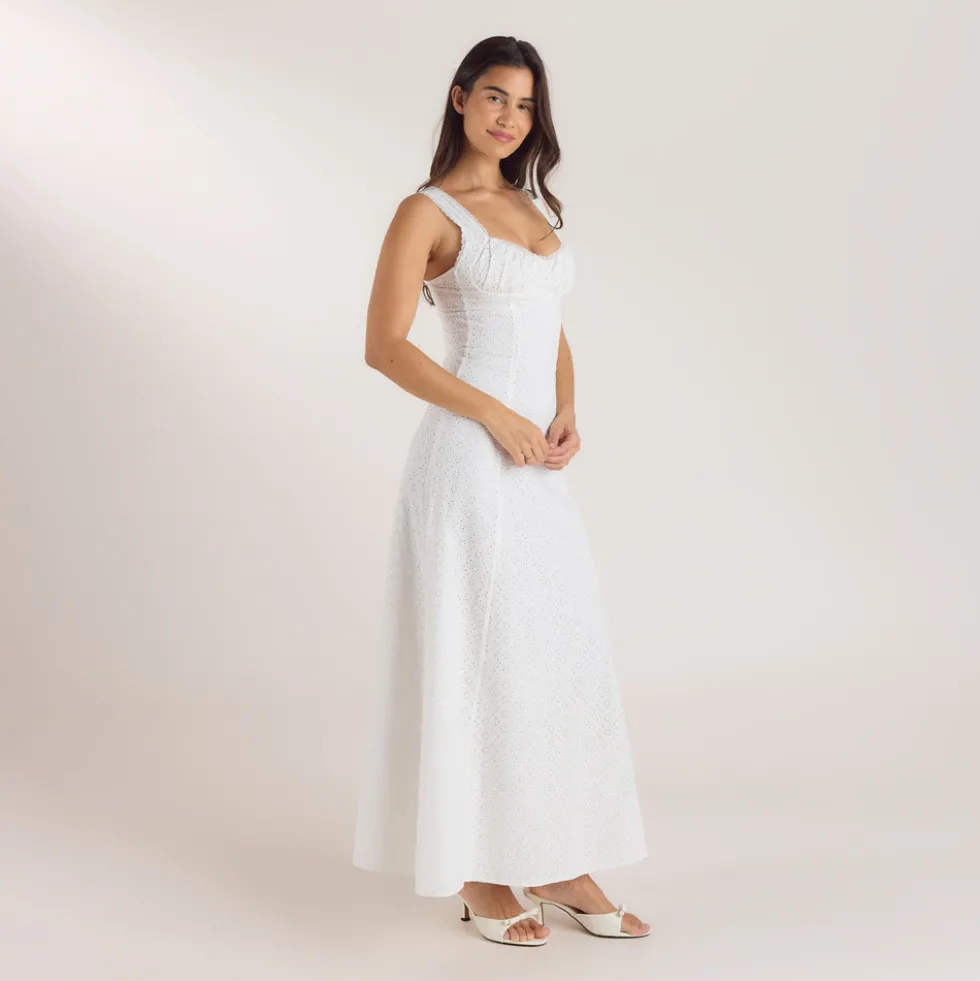 Maxikleid mit Korsetterie - Weiß
