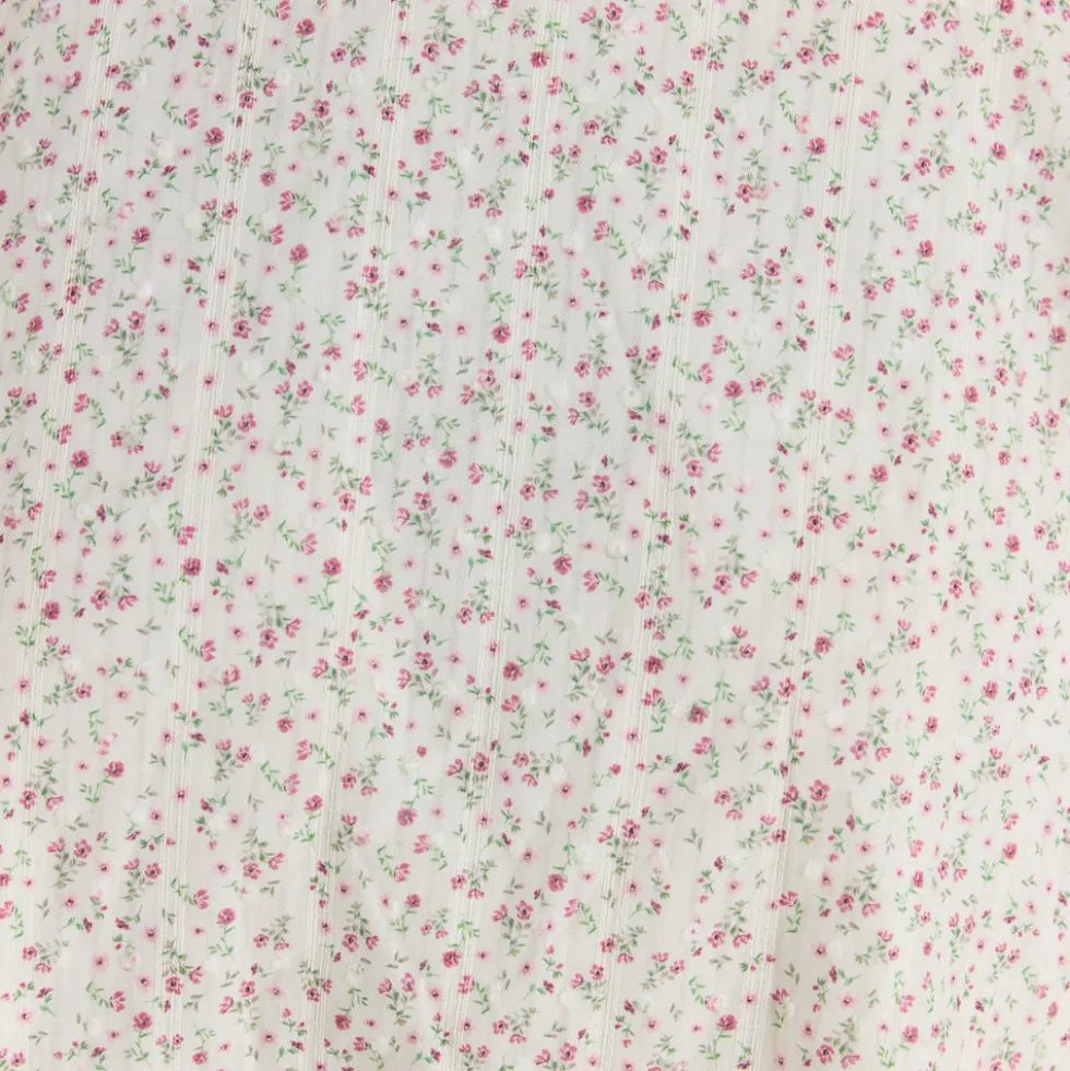 Minikleid mit Falten und Spitze - Blumencreme