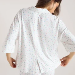 Modal Pyjama-Shirt mit kurzen Ärmeln - Florales Weiß