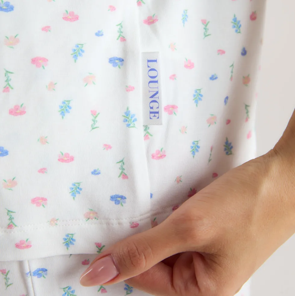 Modal Pyjama-Shirt mit kurzen Ärmeln - Florales Weiß