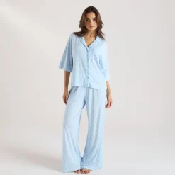 Modal Pyjama-Shirt mit kurzen Ärmeln - Florales Blau