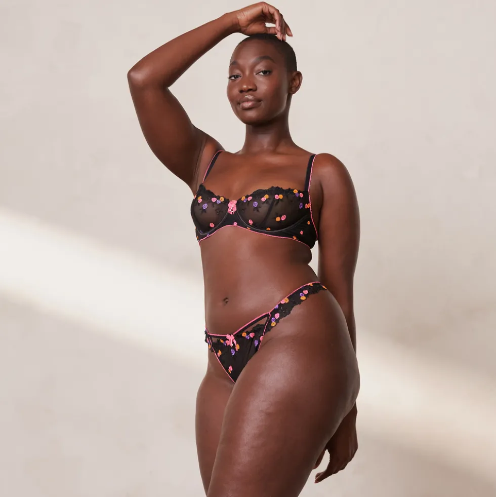 Neon Balcony BH und String Set - Schwarz